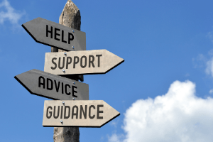 directional guidepost offering help, support, advice and guidance